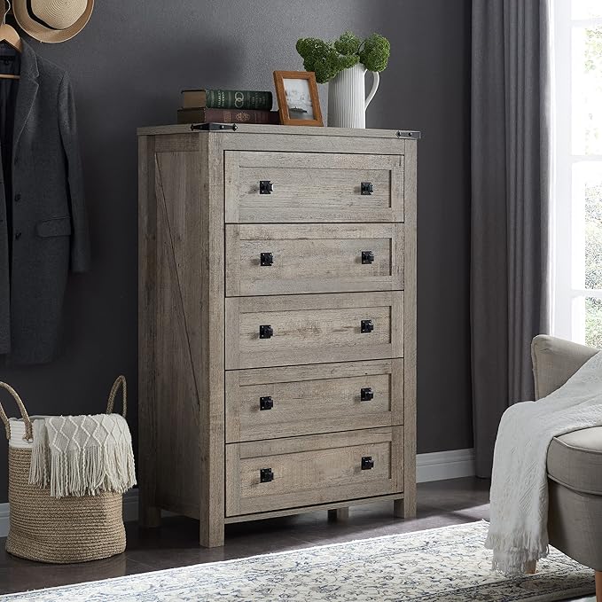 T4TREAM Farmhouse 5 Drawers Dresser Chests