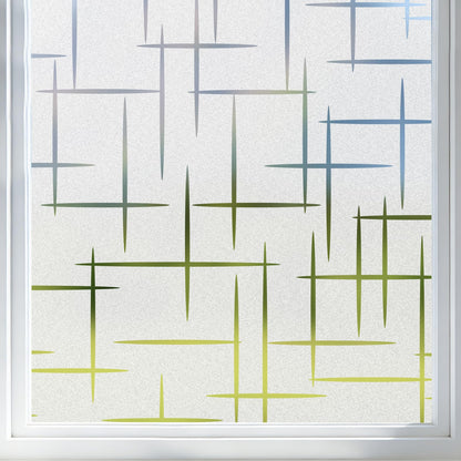 Finnez Frosted Window Film Non-Adhesive, Frosting Privacy Film for Glass Windows, Self Static-Cling Decorative Window Cling for Home Office UV Protection Cross Pattern 17.5 x 78.7 inches