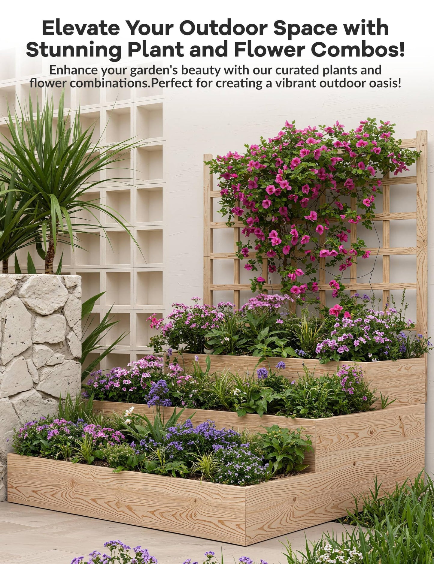Hipicute Vertical Wooden Garden Planter with Trellis – 3-Tier Raised Bed for Climbing Vines, Fruits, Vegetables & Herbs – Open-Base Design for Better Drainage – Perfect for Patio, Deck, or Backyard