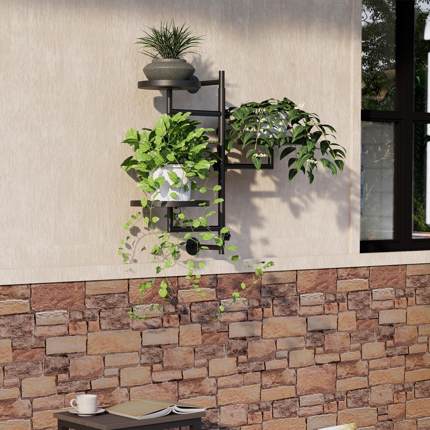 KAAPSAM Rotating Wall Plant Shelves Plant Shelf for Window 3-Tier Metal Wall Plant Holder for Multiple Plants with Hanging Indoor Home Decor