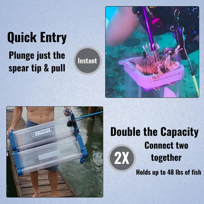 Aquatic Hunt Lionfish Locker High-Capacity Lionfish Containment Unit for Divers | Fast Drainage, Spear/Snare Storage, Durable & Versatile for Lionfish Hunting & Lobster Collection (Blue Water), 22''