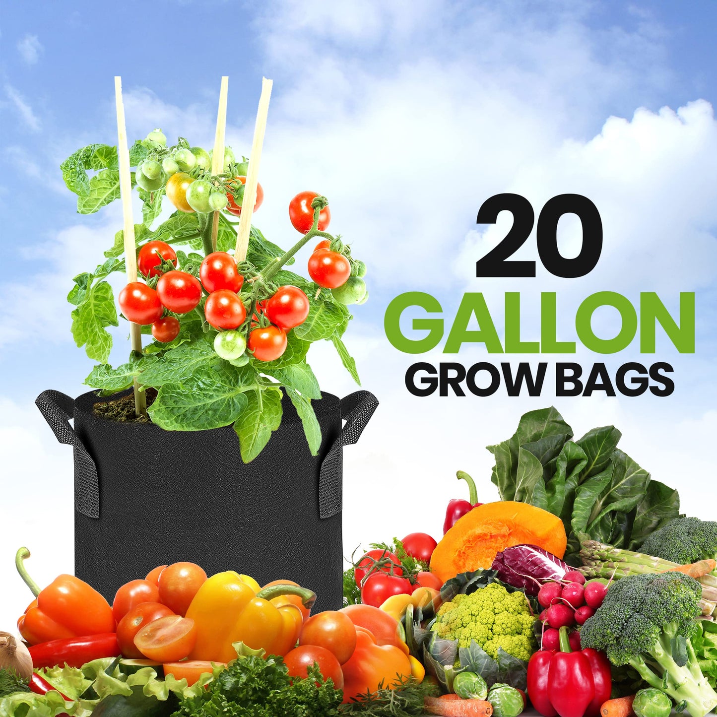 Utopia Home 3-Pack 20 Gallon Fabric Grow Bags,300G Thickened Nonwoven Fabric Planters Pots, Aeration Fabric Pots with Handles, Nonwoven Fabric Bags Suitable for Vegetables Flowers Mushroom.