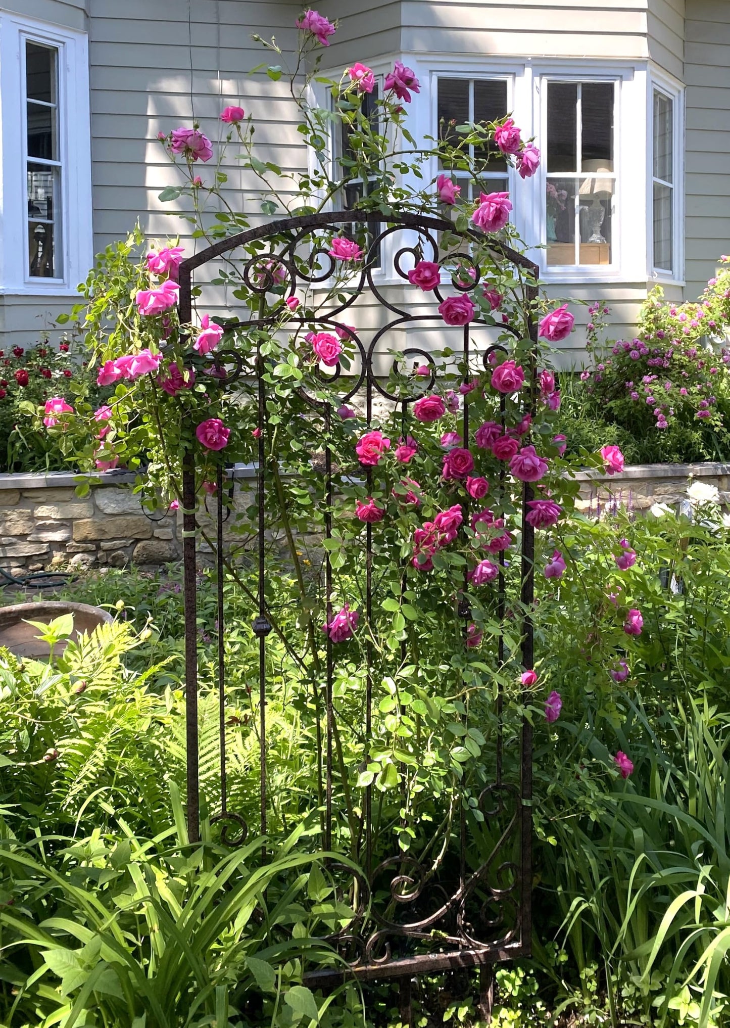 H Potter Large Metal Garden Trellis 32" W x 6 feet Tall — Heavy Duty Iron for Climbing Roses, Clematis, Ivy — Freestanding, Weather Resistant, Ground Spikes Included