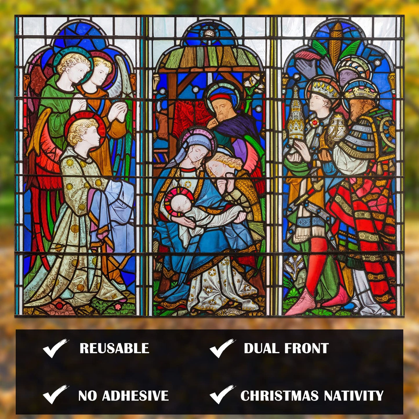 Spiareal Christmas Window Clings Nativity Decorations Reusable Non Adhesive Sticker Vinyl Religious Holiday and Door Decor Decals for Home Xmas (30.71 x 39.37 Inch)