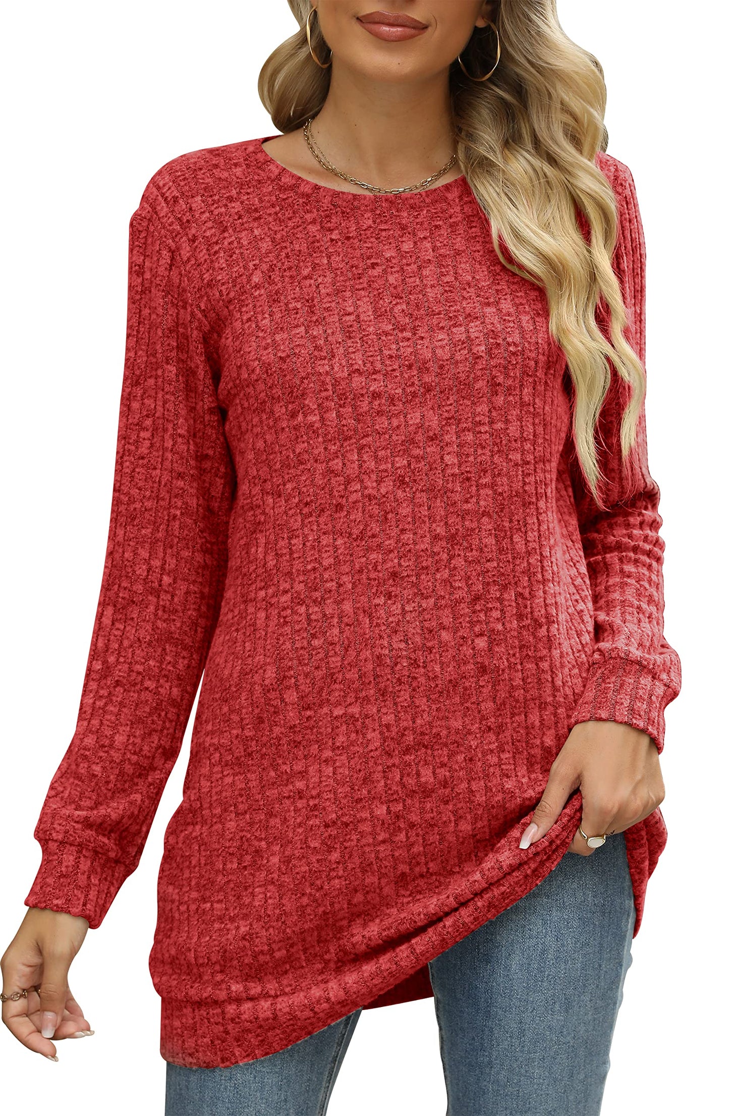 Sweaters for Women Long Sleeve Crewneck Sweatshirt Loose Casual Tunic Tops