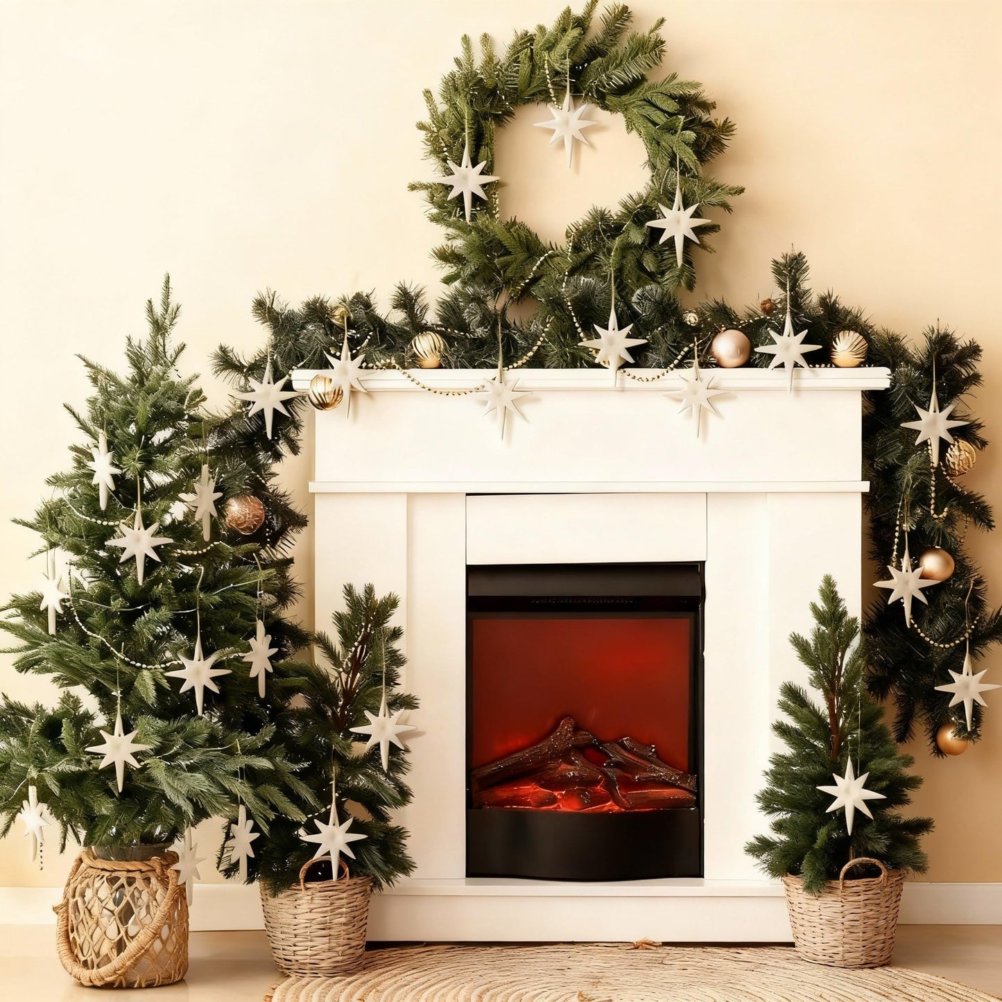Suncalla 12 Pcs Christmas Bethlehem Star Ornament 1.97 x 3.15 White Star of Bethlehem Decoration Porcelain Ceramics Hanging Nativity Decor Accessories Sublimation Blanks Xmas Tree Topper Ornament