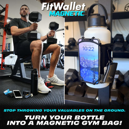 FitWallet Magnetic Gym Water Bottle Bag & Phone Holder – Hands-Free Sleeve Pouch for Stanley, Hydro Flask & YETI – Detachable Smartphone Case for Workout