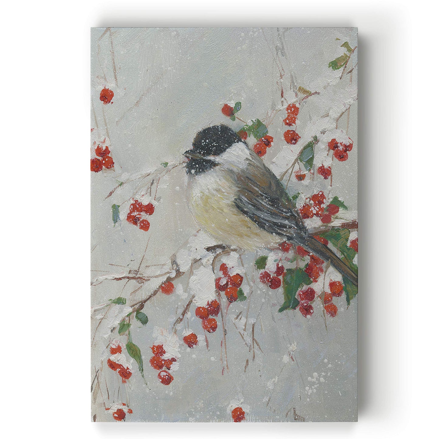 Renditions Gallery Animals Wall Art Paintings & Prints Holly Berries and Chickadee Christmsa Bird Abstract Art Wall Prints for Bedroom Dining Living Room Office Home Kitchen Wall Decor - 32"X48" LT18