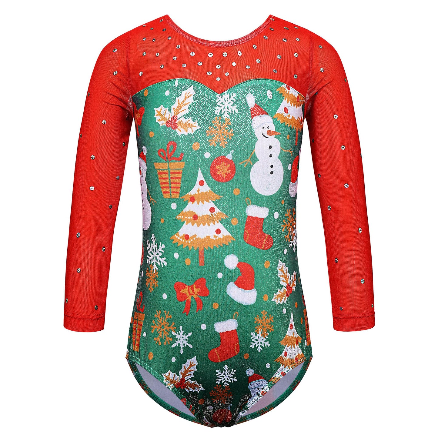 TFJH E 3/4 Sleeve Gymnastic Leotard Girls Ballet Dancewear Practice Clothes Tumbling Wear Red Christmas 4A