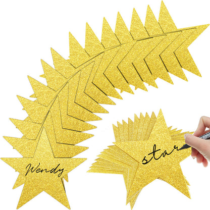 Gejoy 80 Pieces Gold Glitter Stars Cutouts Gold Stars Decoration Double Printed Paper Star for Movie Night Bulletin Board Decoration Classroom Wall Graduation Party Decorations 6 Inches