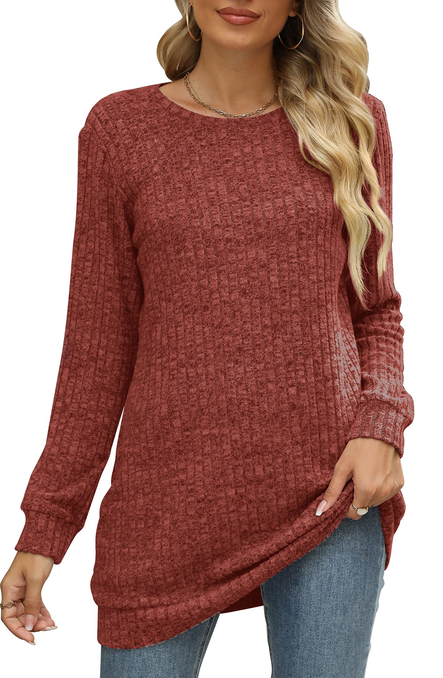 Sweaters for Women Long Sleeve Crewneck Sweatshirt Loose Casual Tunic Tops