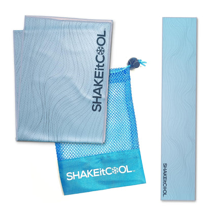 SHAKEitCOOL Original Cooling Towel – Be Cool in Style - Heat Relief, Soft, Lightweight, Sun Protection, Easy Clean - Perfect for Biking, Running, Yoga, Gym, Gardening - Blue Wave