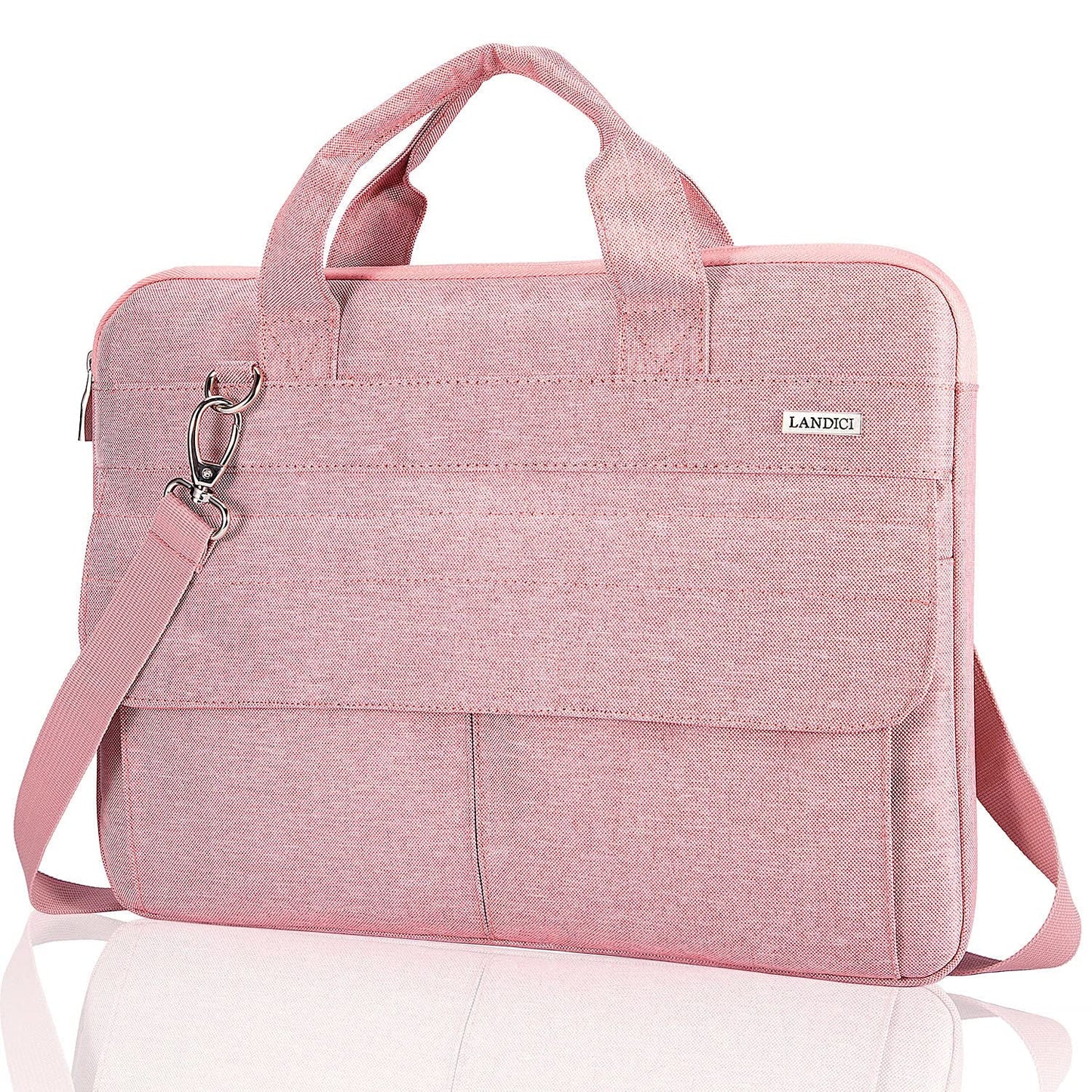 LANDICI Laptop Bag Case 15 15.6 Inch, Waterproof Computer Sleeve Cover with Shoulder Strap, Slim Briefcase for MacBook Pro 15/16 M3 M2 M1, MacBook Air 15,15-16" HP Lenovo Dell Asus Acer for Women,Pink