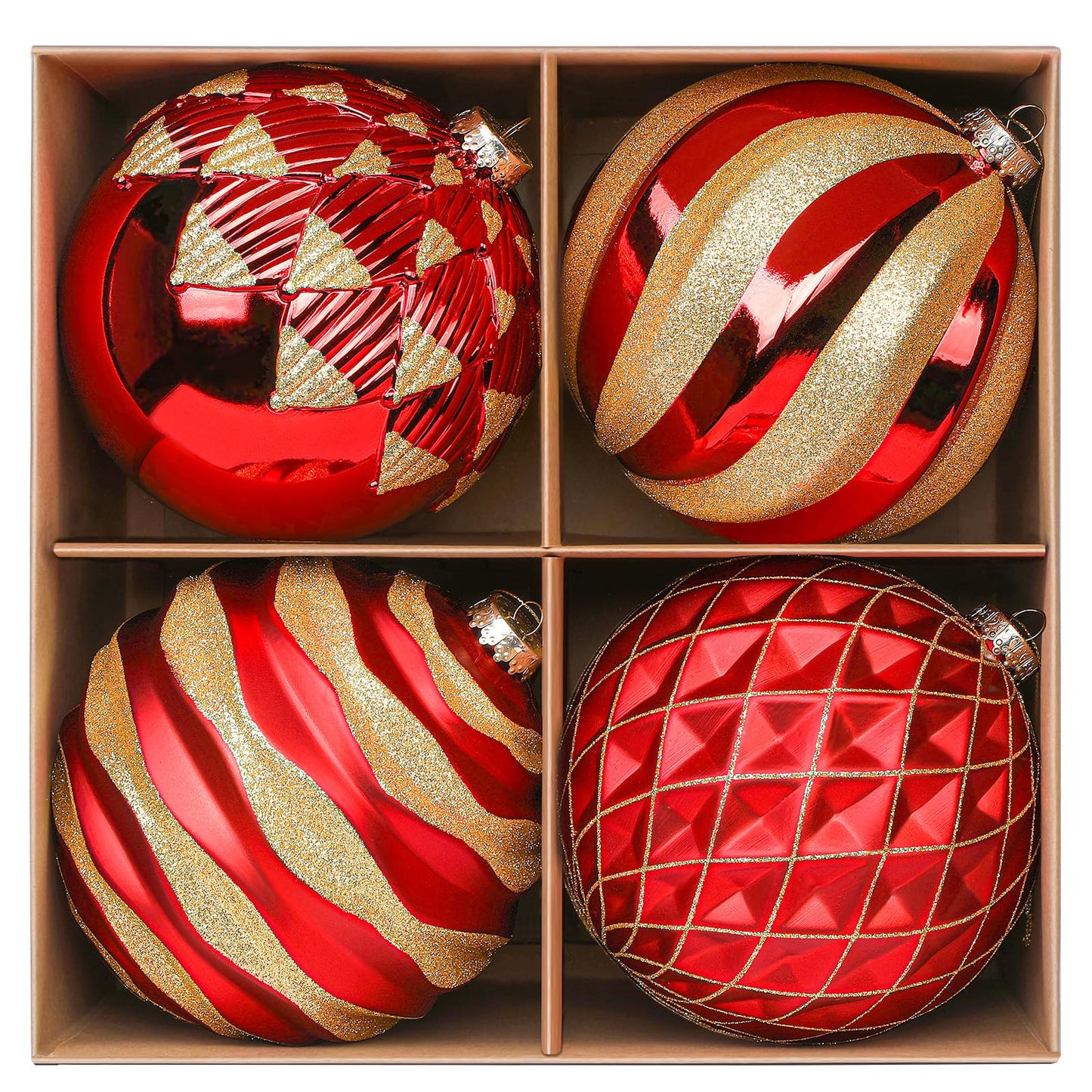 Alupssuc 6''/150mm Large Christmas Ball Ornaments, 4Pcs Christmas Tree Decor, Shatterproof Hanging Decorations with Hooks, Red & Gold Baubles for Xmas Tree, Wedding, Holiday and Party Decor
