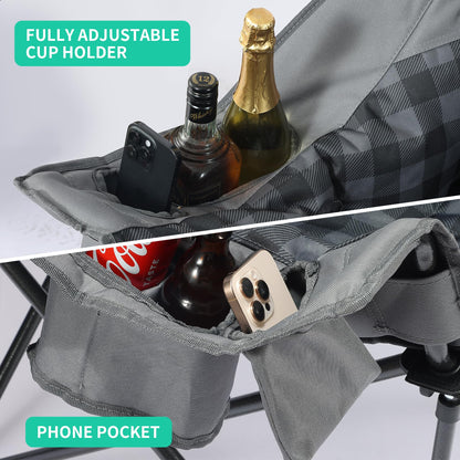 Oversized Double Camping Chair Heavy Duty Padded Double Folding Chair with Cup Holders & Carry Bag Foldable 2 Person Camping Chairs Outdoor Portable Couch for Lawn, Sports - Supports 900LBS Grey