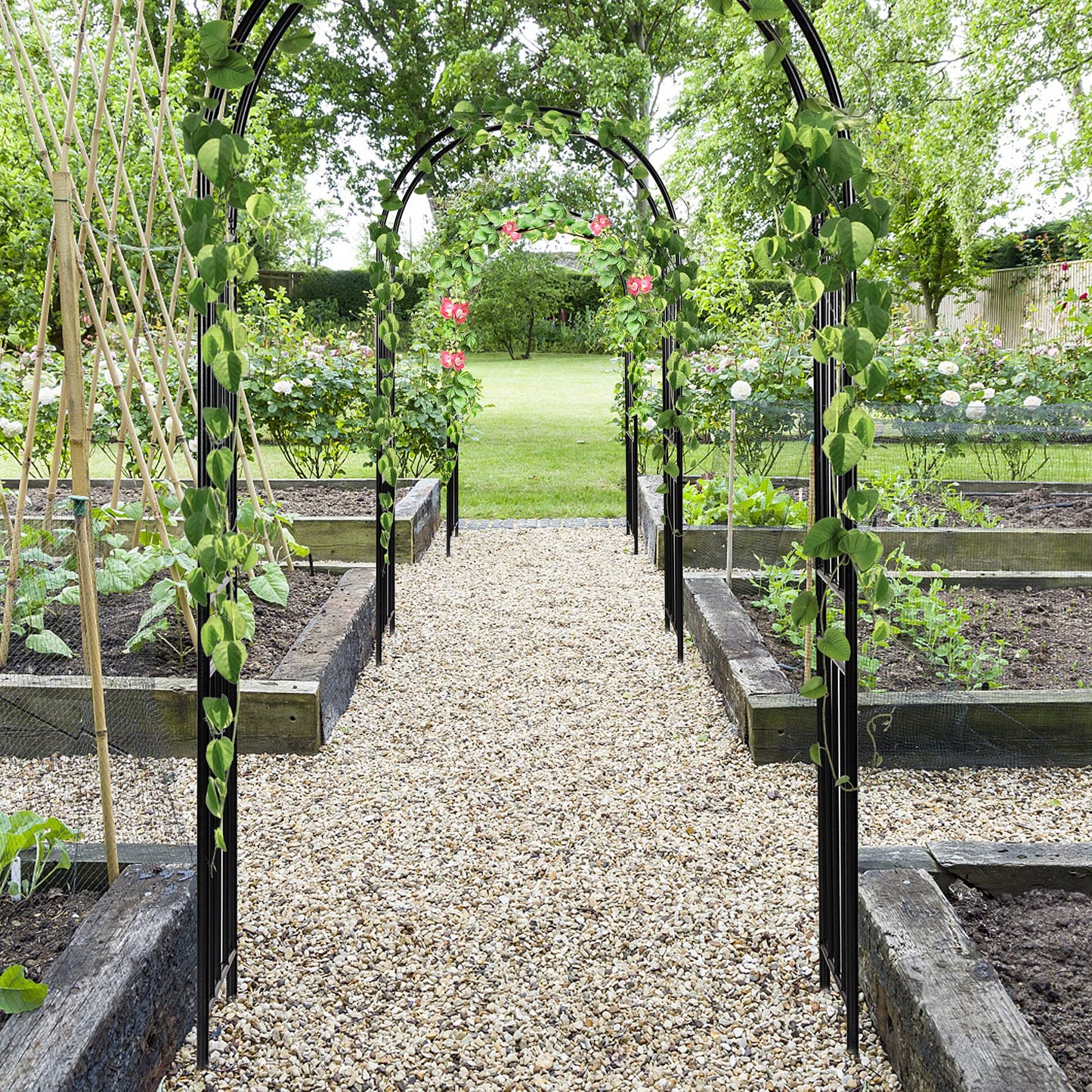 S AFSTAR Metal Garden Arch, 7.2ft/86 Outdoor Arbor for Various Climbing Plant Flower, Arch Trellis for Wedding Garden Bridal Party Festival Decoration, Easy-to-Assemble