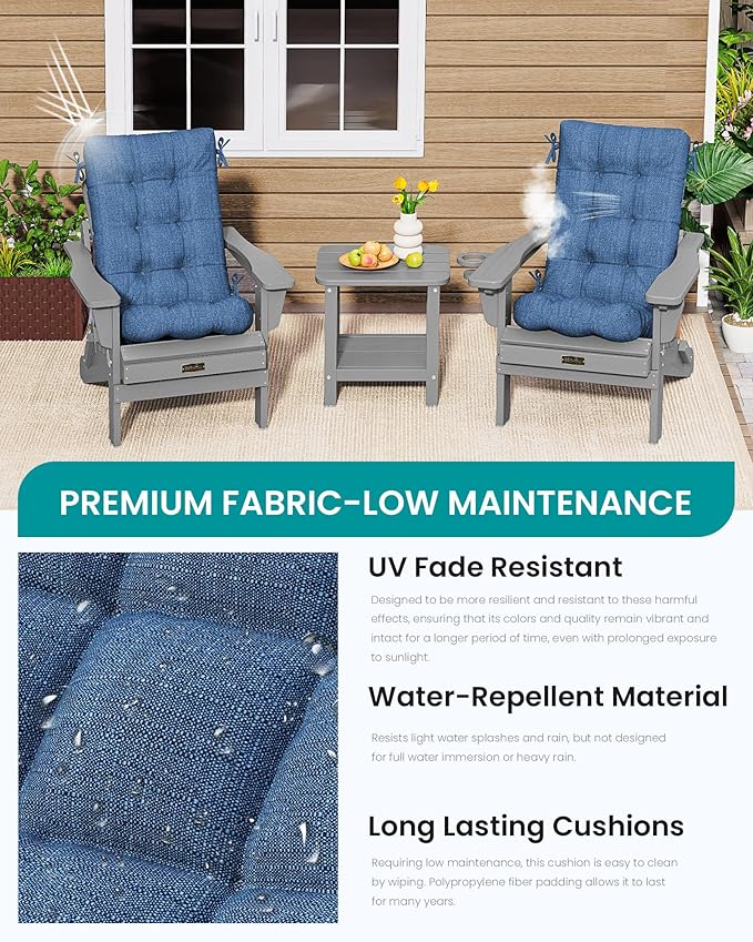 SERWALL HDPE Outdoor Rocking Cushion Set of 2, Memory Foam Cushion Navy