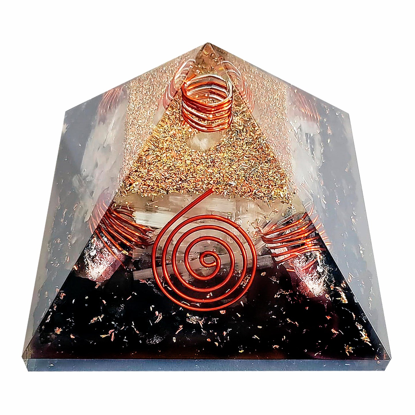 Orgonite Crystal Pyramid with Copper Coil Quartz and Shungite – Handmade Orgone Energy Pyramid for Meditation & Home Décor