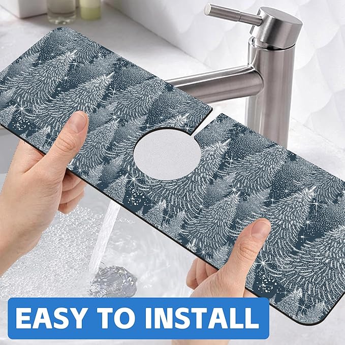 Christmas Forest Sink Faucet Absorbing Mat Pine Spruce Sink Splash Guard Faucet