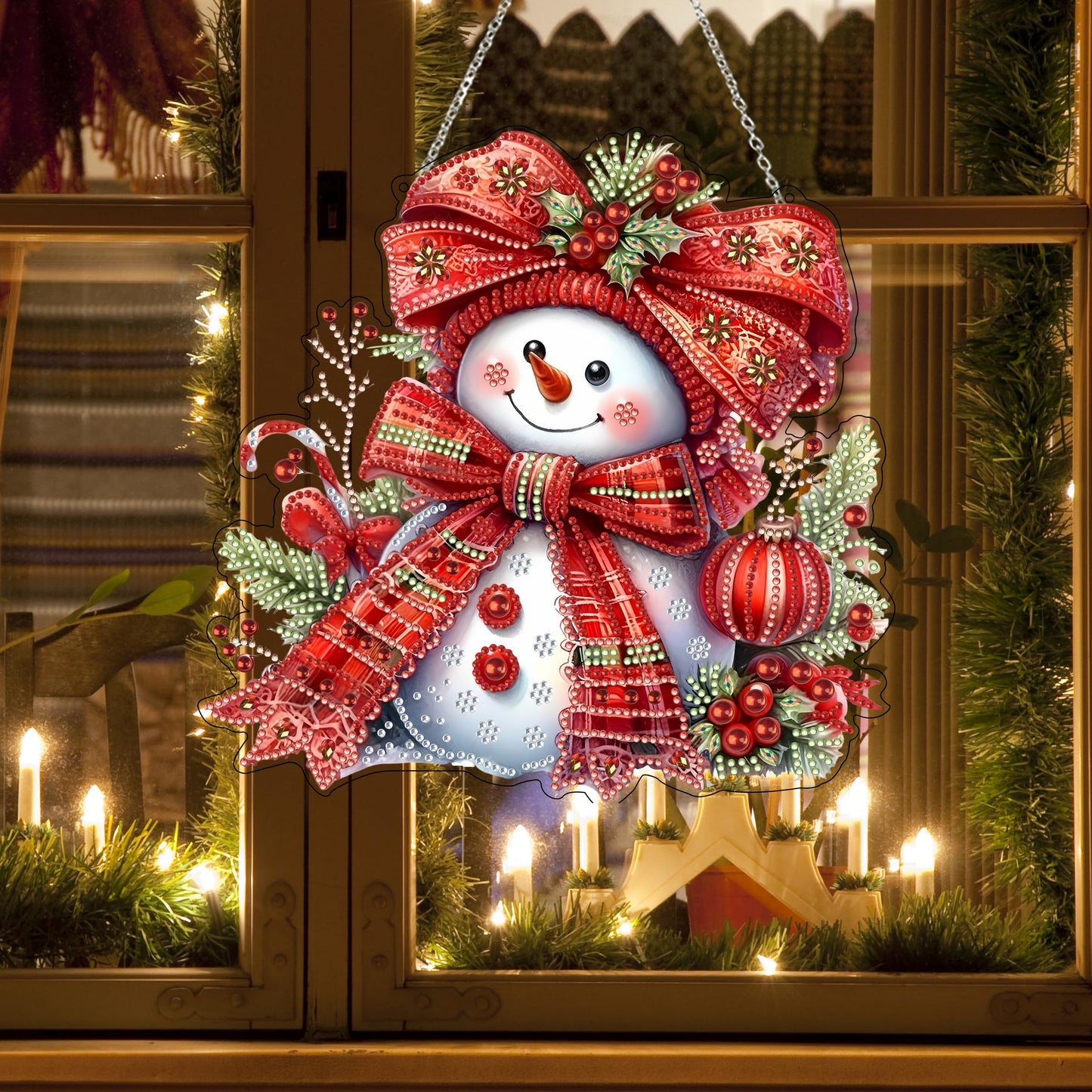 Diamond Art Hanging Kit for Adult,Special Shaped Rhinestone,DIY Acrylic Diamond Art Painting Window Pendants Home Garden Wall Hanging Kits Hanging Ornament,Double Sided. (Christmas Snowman)