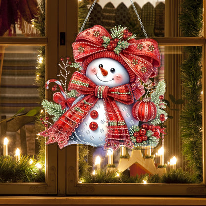 Diamond Art Hanging Kit for Adult,Special Shaped Rhinestone,DIY Acrylic Diamond Art Painting Window Pendants Home Garden Wall Hanging Kits Hanging Ornament,Double Sided. (Christmas Snowman)