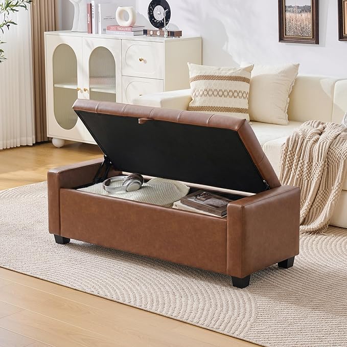 Huatean Home 48" Ottoman with Storage, Storage Ottoman Bench with Safety Hinge