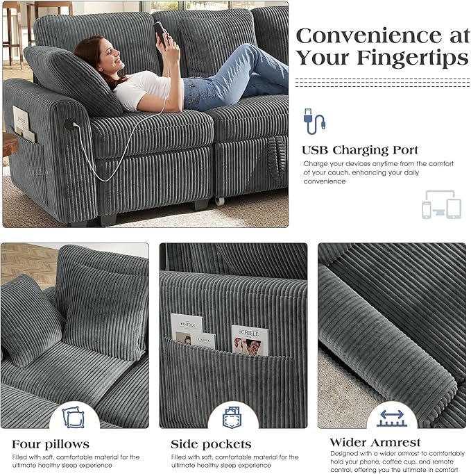 Ihanherry 83-inch 5-Seater Large Sectional Sofa Bed