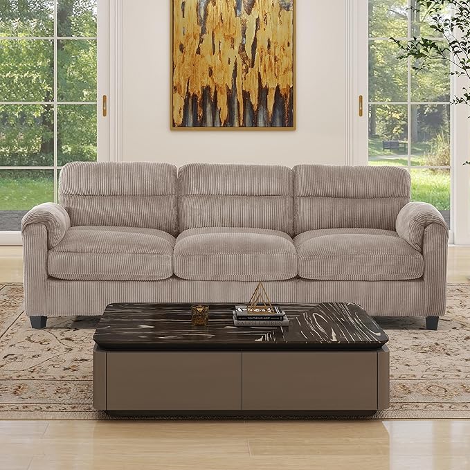 HAOMARKETS Corduroy Sofa Set, Upholstered 3-Seater Couch