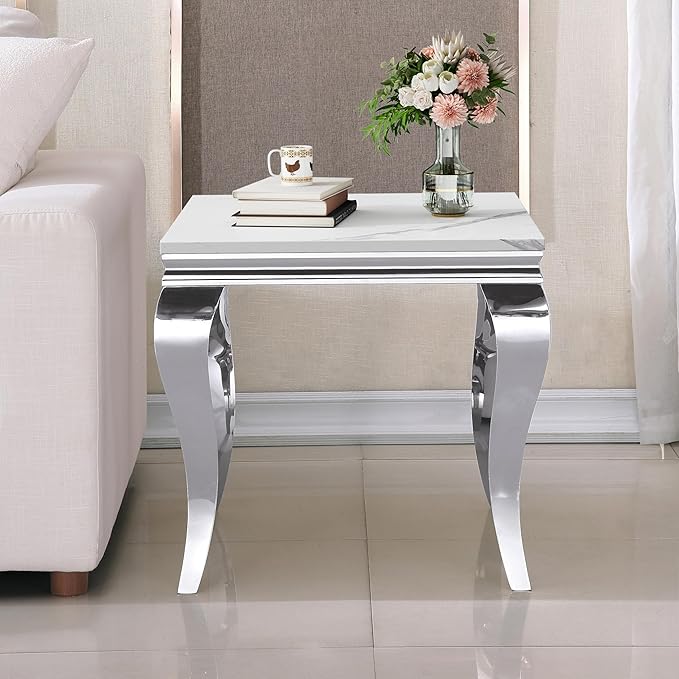 Henf Marble End Table Modern White Faux Marble Sofa Side Table