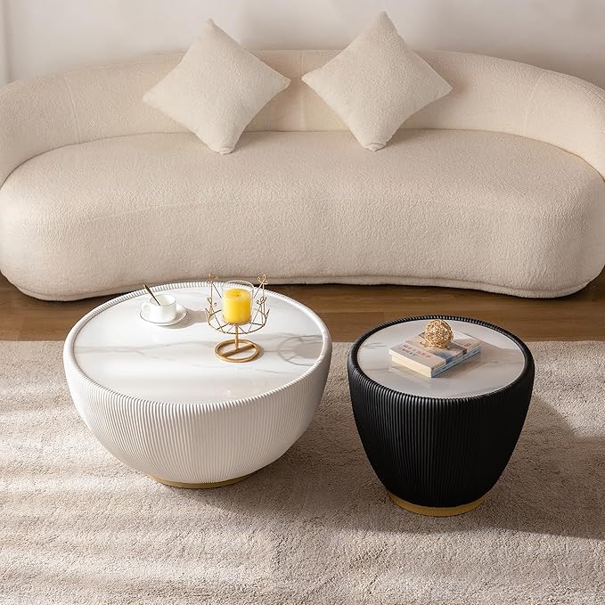 Round Marble Coffee Table Set of 2, 2 Piece Coffee Table and End Table