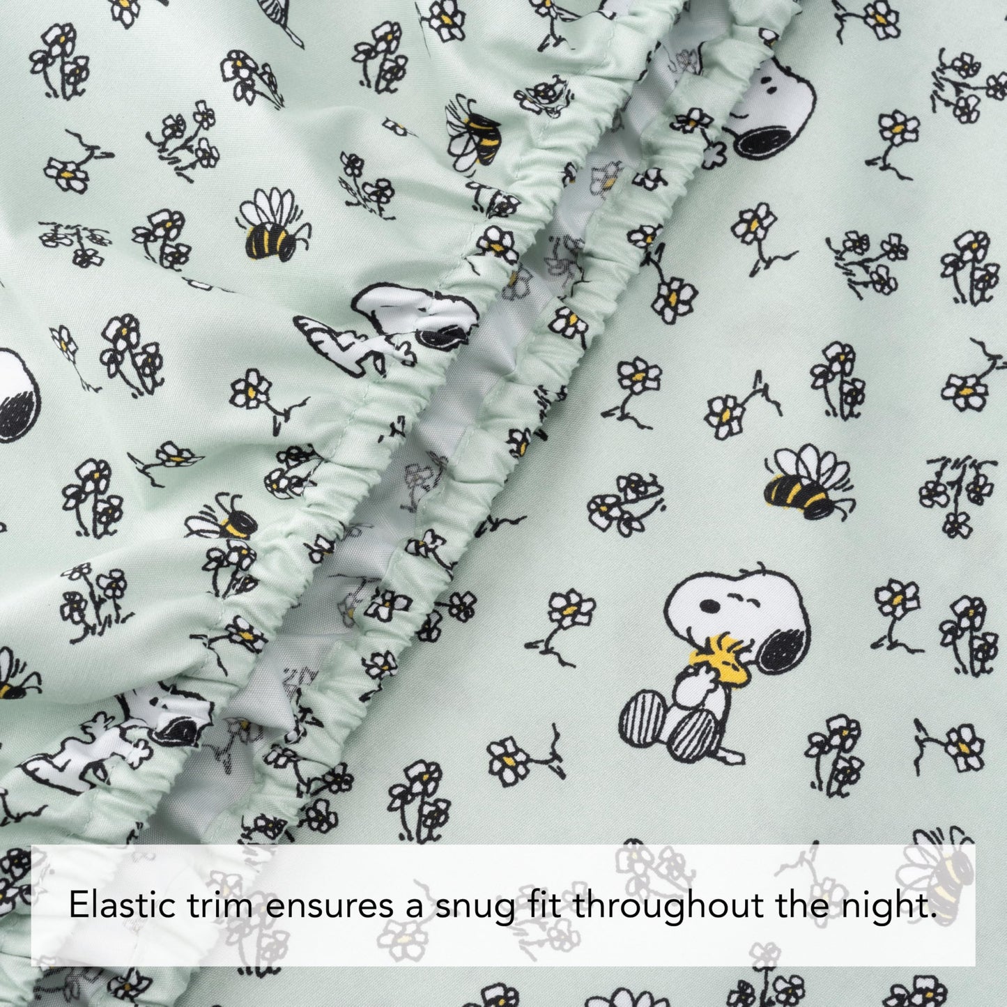Berkshire Blanket Peanuts® Kids Sheet Set Full Size - 4 Pieces,Cute Character Snoopy Printed Soft Microfiber Bed Sheets,Mini Snoopy & Woodstock New Flower and Bees Sage