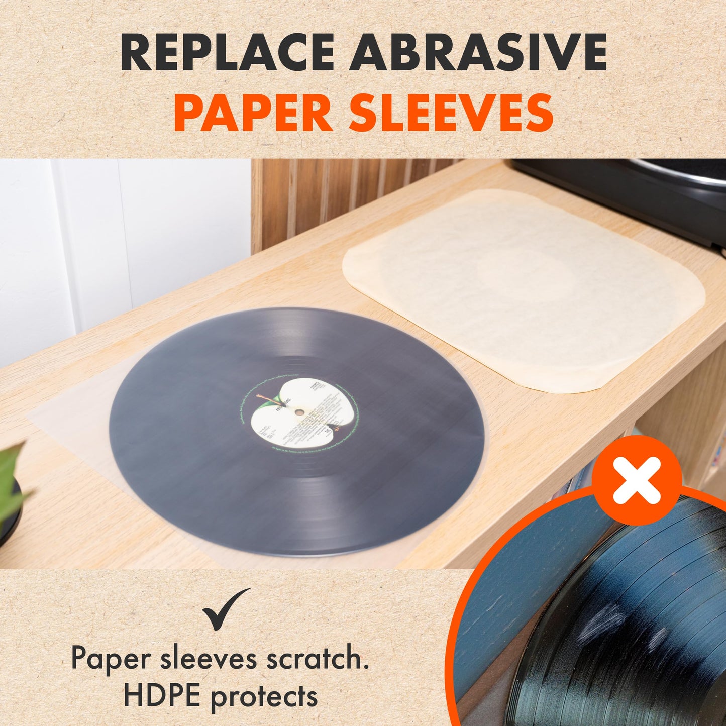 50x 12 Inch Anti Static Inner Vinyl Record Sleeves | Dynamic Rounded Bottom Plastic LP Sleeve | Replace Cardboard PVC & Paper Sleeves | Premium Quality 50 Micron HDPE - Won't Bunch Or Collapse
