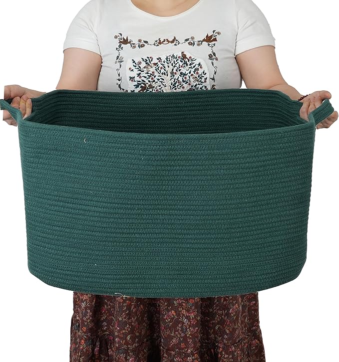 Large Rectangle Blankets Basket Living Room 22"x17"x12" Woven Cotton Rope