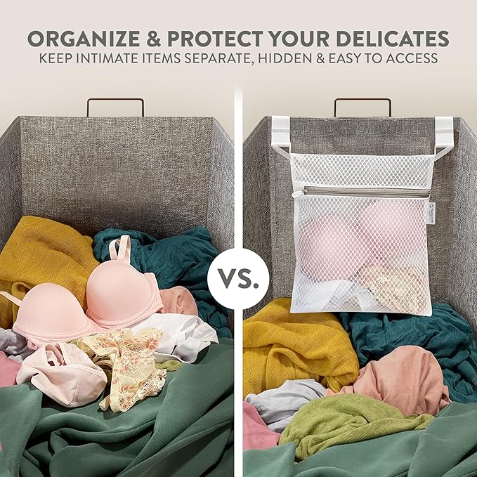2Pcs Mesh Laundry Bags for Delicates w/Hooks, Hanging Durable Laundry Mesh Wash