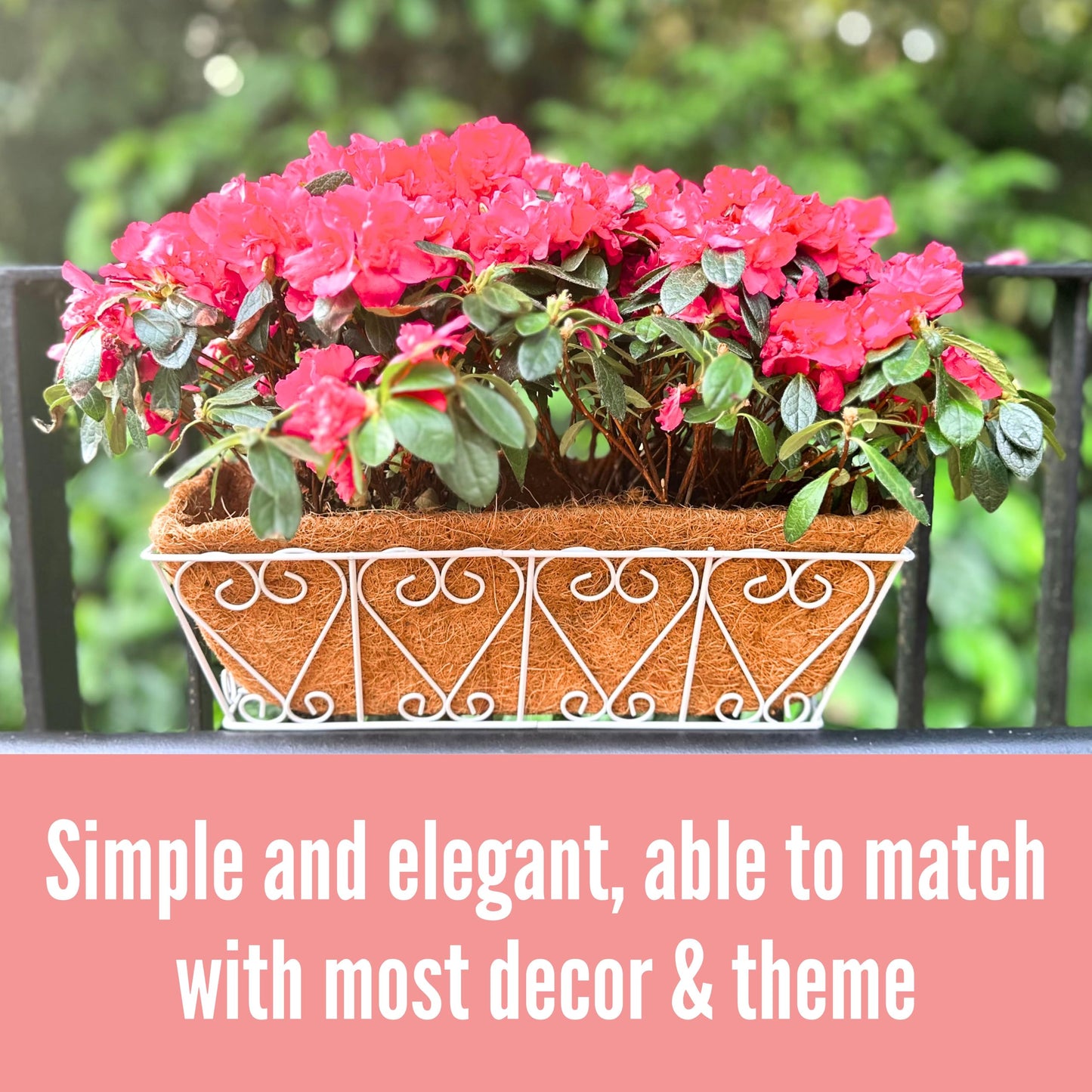 LaLaGreen Wall Hanging Planter - 2 Pack, 16 Inch Deck Railing Planter, Window Flower Boxes Basket Outdoor White Deck Railing Hanging Pot Coco Liner Metal Plant Holder Fence Planter Balcony Patio Porch