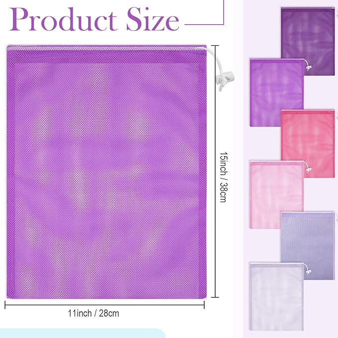 Frienda 6 Pieces Mesh Stuff Sack, 11 x 15 Inch Durable Nylon Drawstring Laundry
