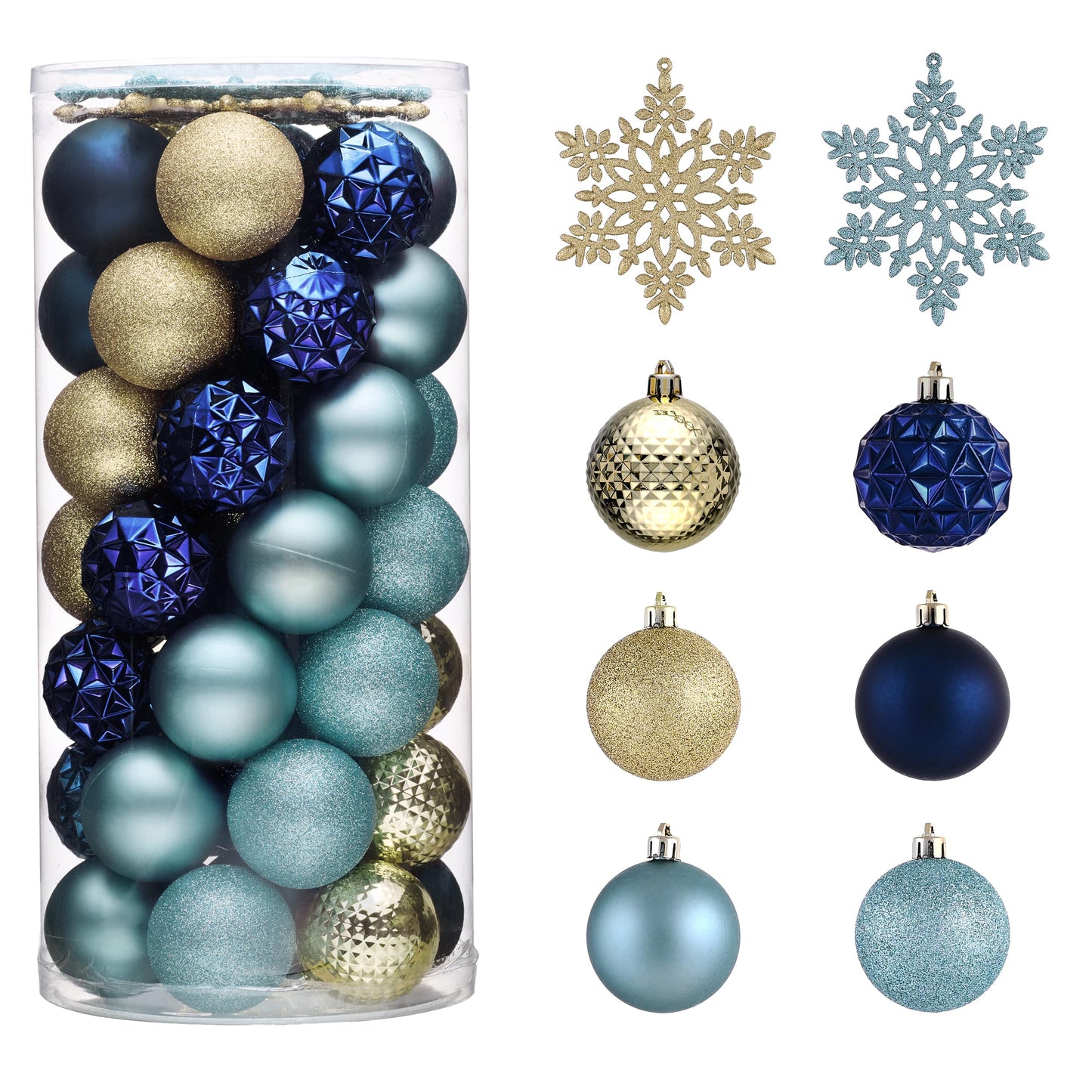 Valery Madelyn Christmas Tree Decorations Ornament Set, 50ct 2 Inches Blue and Gold Shatterproof Christmas Ball Ornaments Hanging Xmas Holiday Party Decor