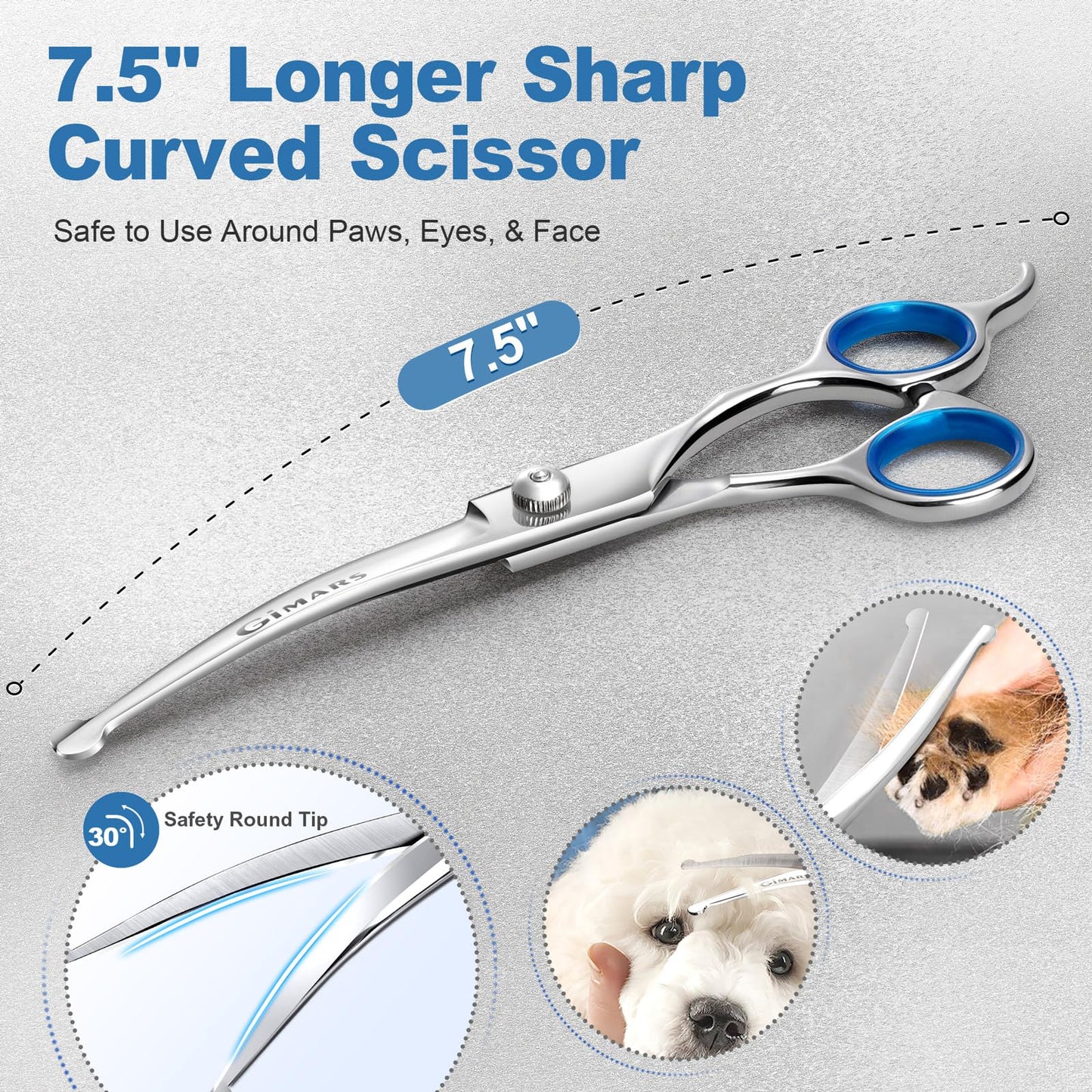 Gimars Professional 6 in 1 Dog Grooming Scissors 4CR Stainless Steel with Safety Round Tip, Heavy Duty Titanium Coated Pet Grooming Scissor for Dogs, Cats and Other Animals