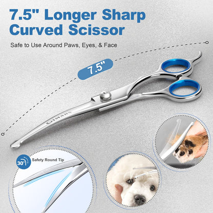 Gimars Professional 6 in 1 Dog Grooming Scissors 4CR Stainless Steel with Safety Round Tip, Heavy Duty Titanium Coated Pet Grooming Scissor for Dogs, Cats and Other Animals