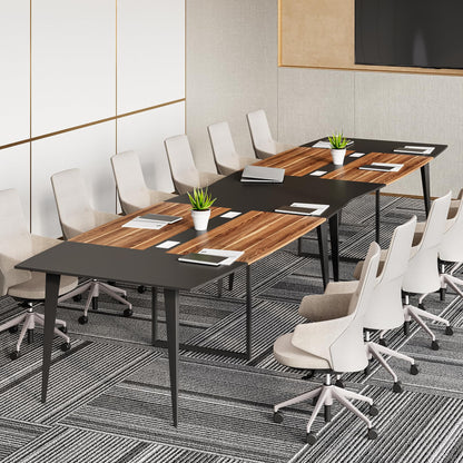 LITTLE TREE 8FT Conference Room Table, 94.48L x 47.21W x 29.52H Boat Shaped Meeting Table, Dark Walnut