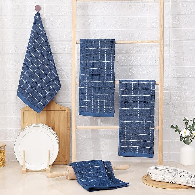 Homaxy 100% Cotton Terry Kitchen Towels, Checkered Designed, Soft and Super
