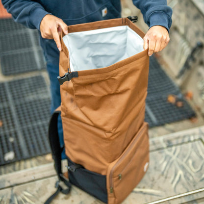 Carhartt Thick Foam Fully Insulated Cold Front Coolers, Premium Ice Retention, Durable Water Resistant Material W/Front Zippered Pocket, 30 Can Cooler Backpack, Tarmac