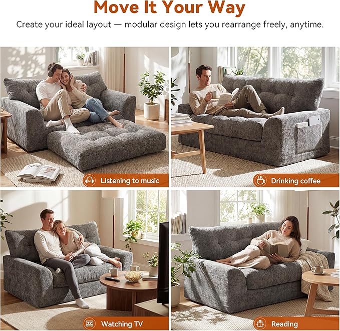 MONVANE 55.5" Convertible Loveseat Sofa, 2-in-1 Boneless Sleeper Sofa Bed Futon