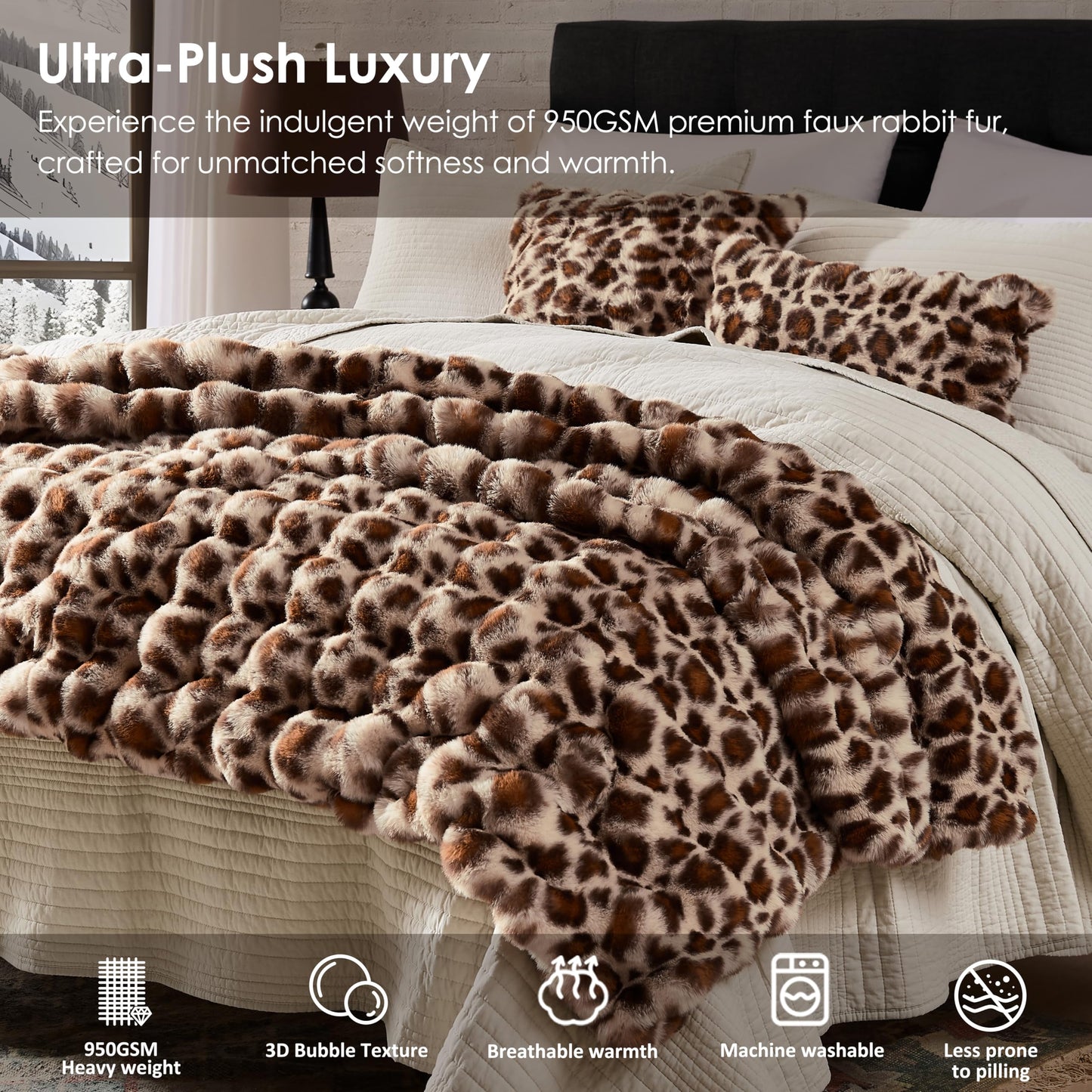 WDCOZY Cheetah Leopard Print Bubble Throw Blanket, Luxury Faux Rabbit Fur Mink Plush Throw for Couch, Sofa and Bed, Soft Fluffy Fuzzy Cozy Blanket for Women, 60x80 inches, Chocolate Brown, 950 GSM