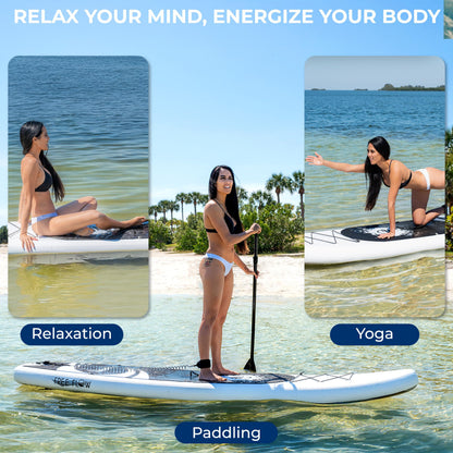 SereneLife Inflatable Stand Up Paddle Board (6 Inches Thick) with Premium SUP Accessories & Carry Bag | Wide Stance, Bottom Fin for Paddling, Surf Control, Non-Slip Deck | Youth & Adult Standing Boat