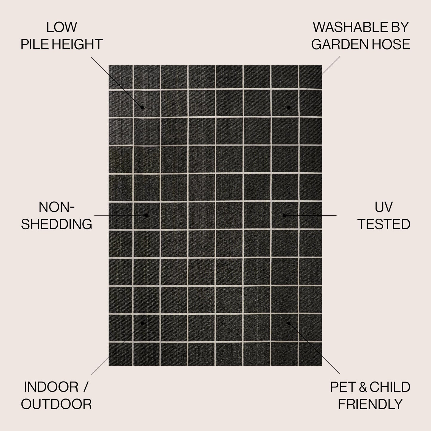 JONATHAN Y Grid Squares Indoor Outdoor Area Rug 8X10 Black/Cream, Modern for Backyard, Patio, Porch, Easy-Cleaning, High Traffic, Pet-Friendly, Non-Shedding (SMB200B-8)