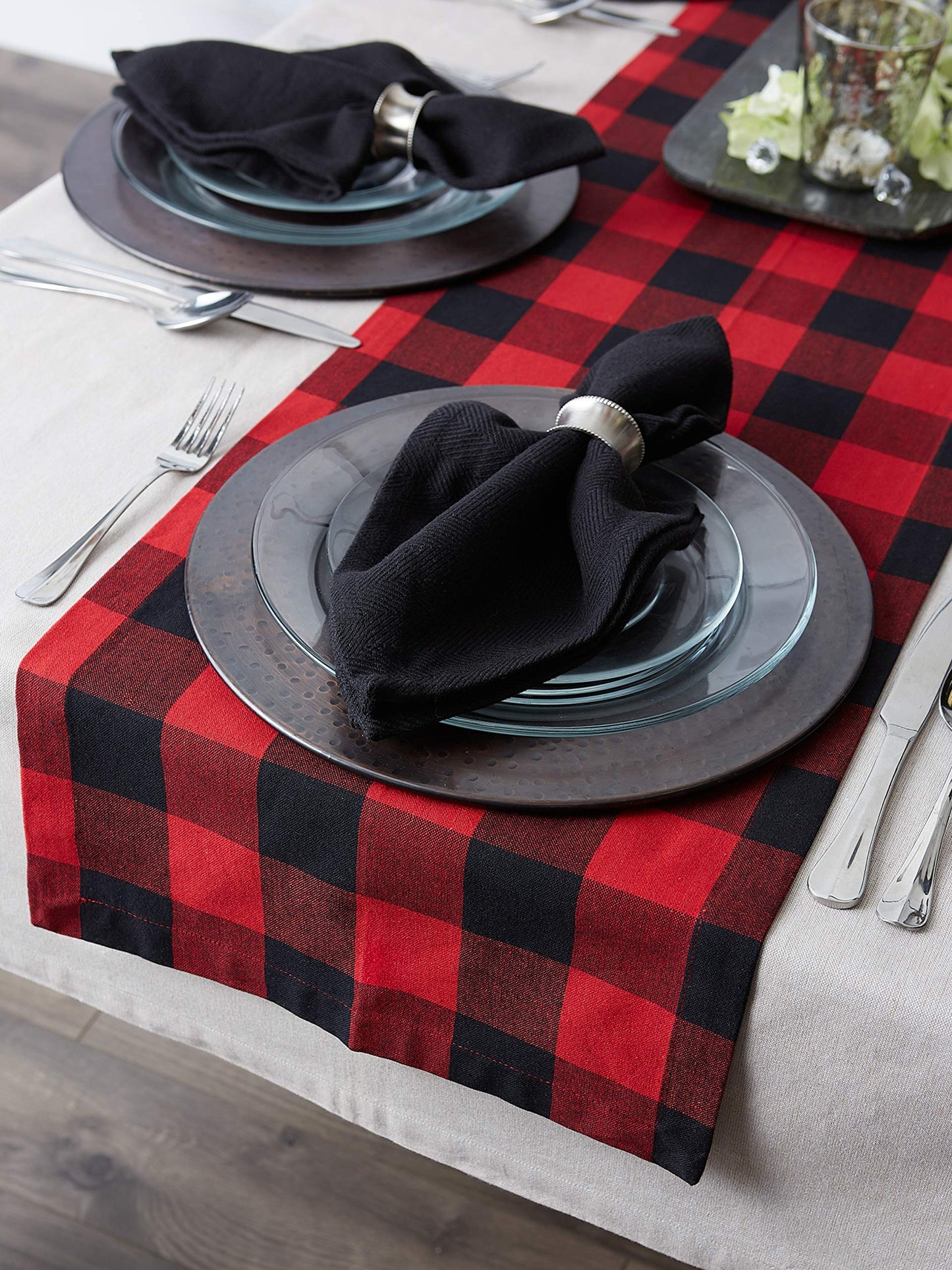 DII Buffalo Check Collection, Classic Farmhouse Table Runner, 14x108, Red & Black
