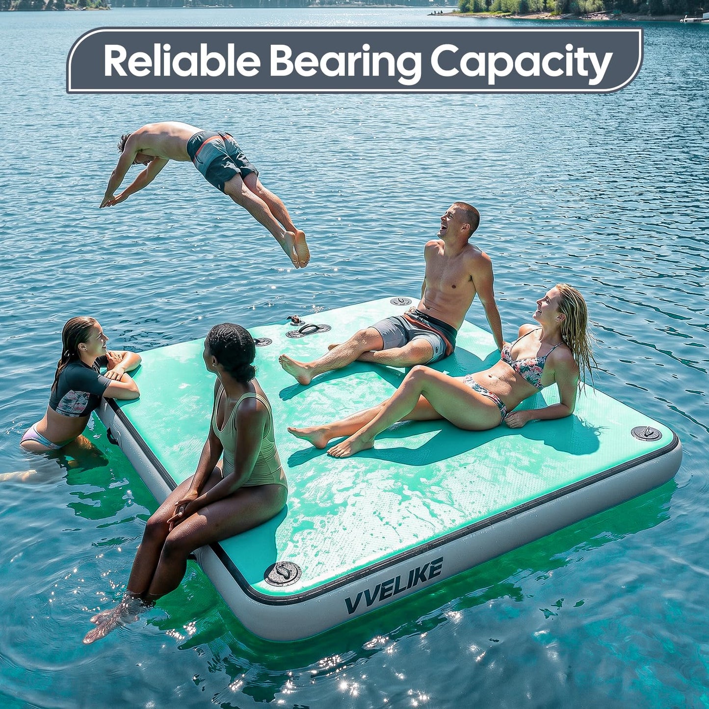 VVELIKE Inflatable Floating Dock, 5x6.6ft Floating Platform for Pool & Lake, Inflatable Dock for Yacht, Island Deck Raft with Non-Slip Surface, Boat Floating Mat for Outdoor