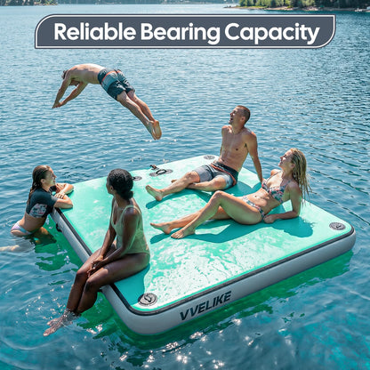 VVELIKE Inflatable Floating Dock, 5x6.6ft Floating Platform for Pool & Lake, Inflatable Dock for Yacht, Island Deck Raft with Non-Slip Surface, Boat Floating Mat for Outdoor