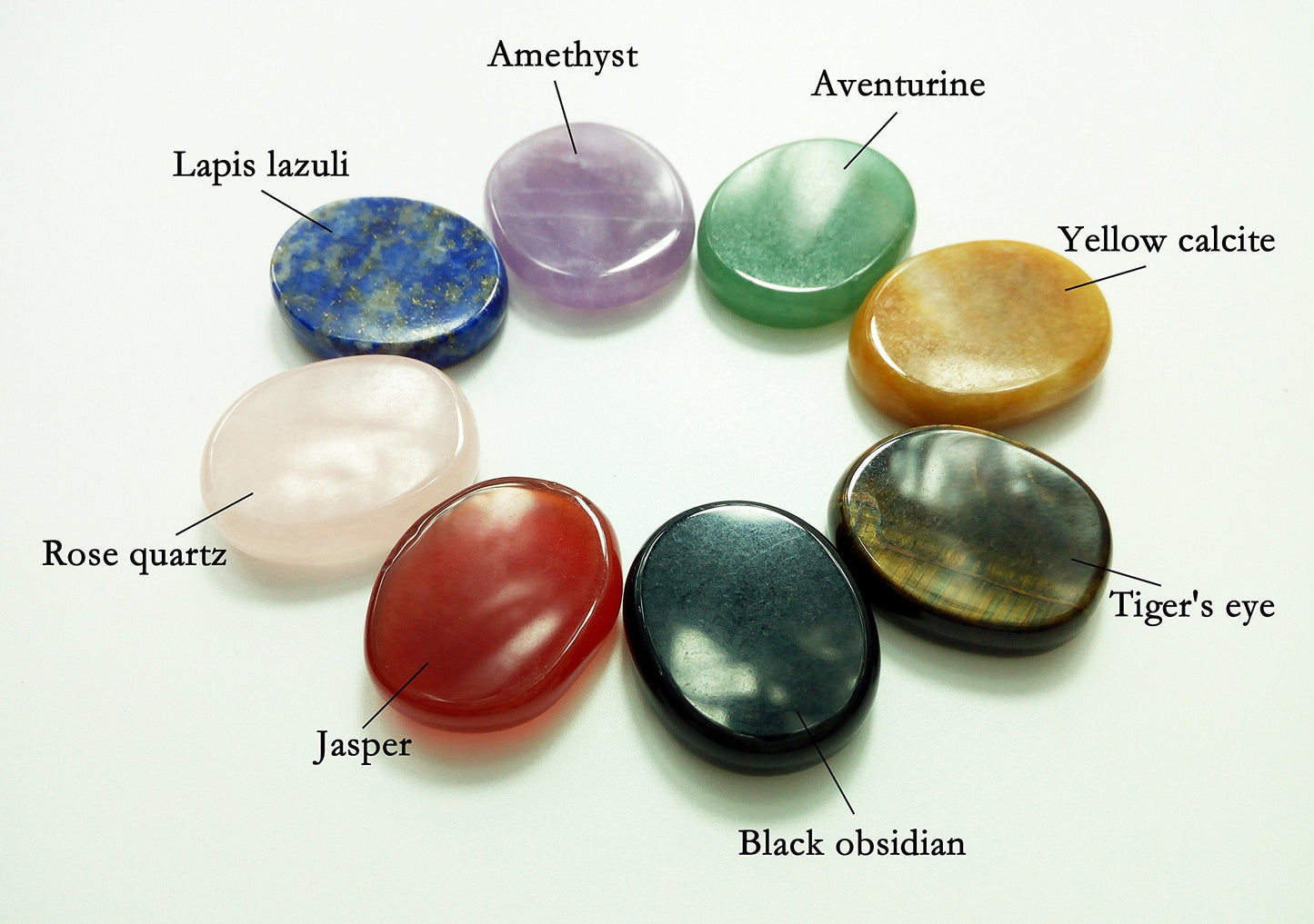 Worry Stones Set of 8 – Polished & Tumbled Crystals and Healing Rocks, Natural Chakra Worry Stones for Meditation, Grounding, Reiki, Anxiety & Stress Relief and Daily Calm